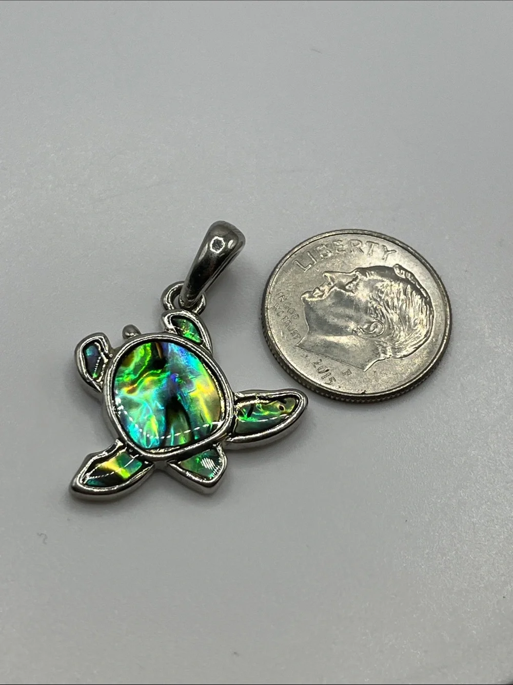 Abalone Turtle Pendant Necklace - Iridescent Green Shell